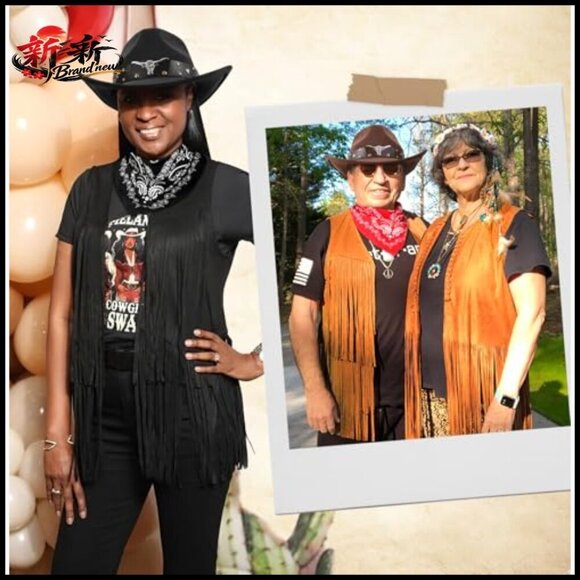 Faux Suede Cowgirl Costume Set with Fringe Vest Hat Bandana main image 7